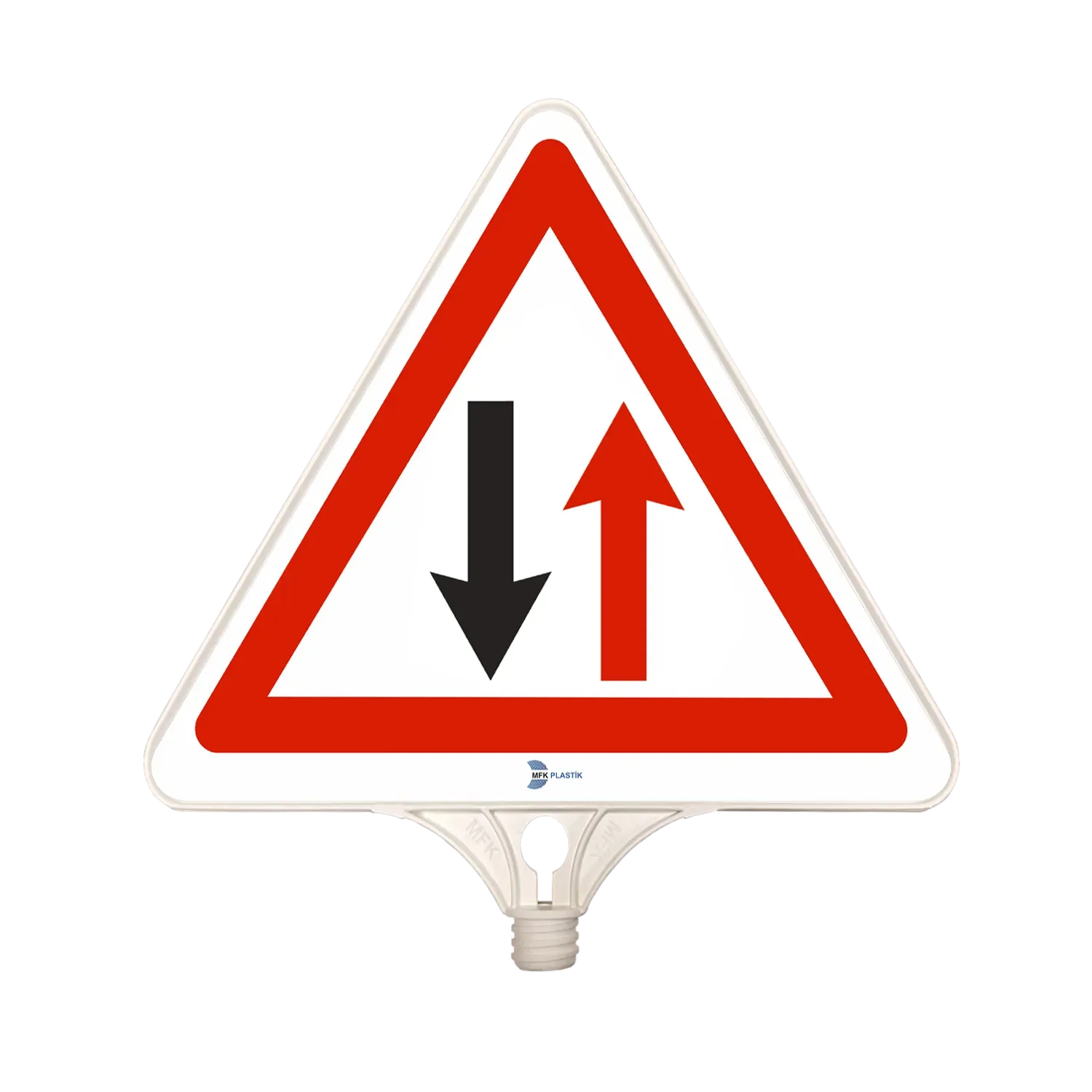 DİKKAT İKİ YÖNLÜ TRAFİK TABELASI ÇİFT TARAFLI PP 35x43 cm