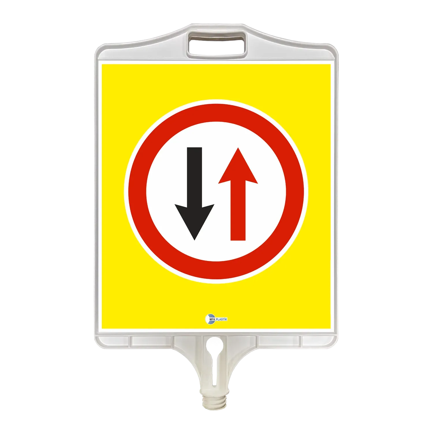 DİKKAT İKİ YÖNLÜ TRAFİK TABELASI ÇİFT TARAFLI PP 35x41 cm