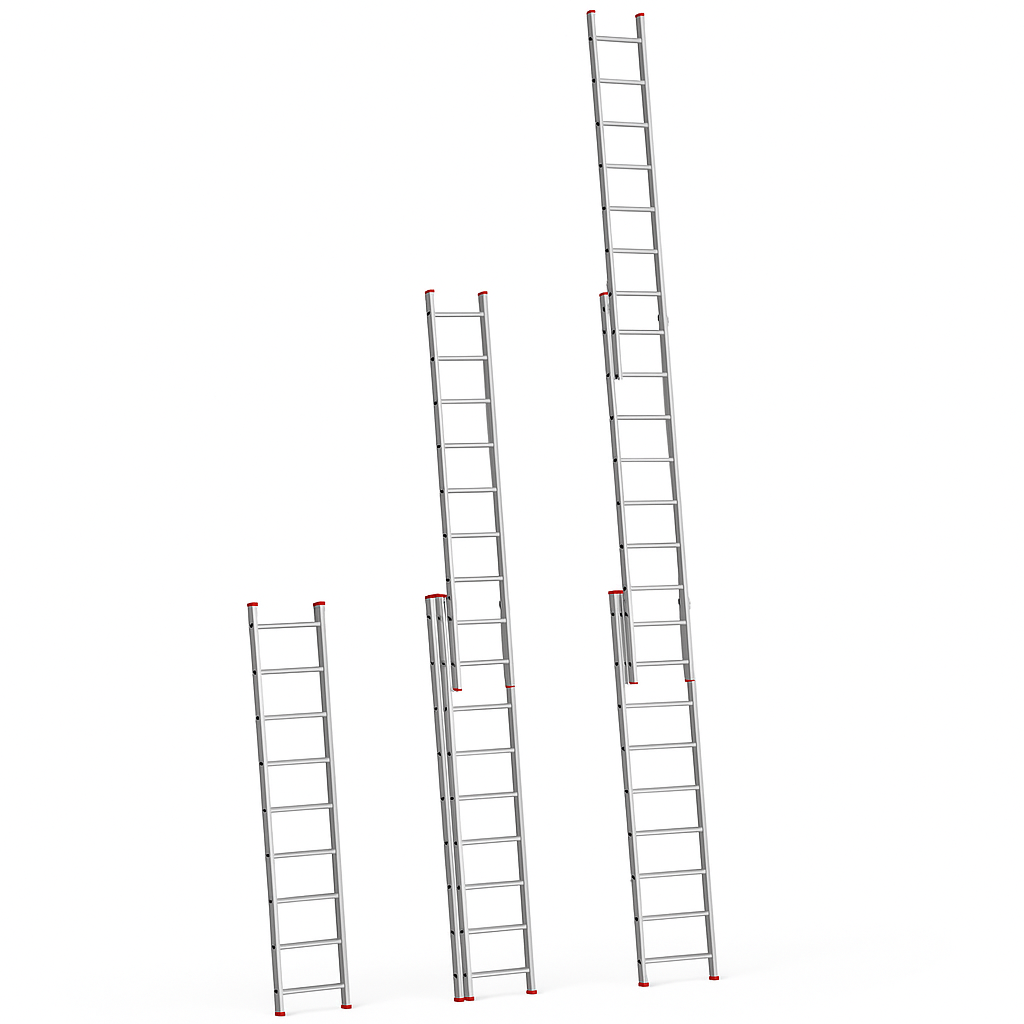 3x3,5=10.5 mt 3 Parçalı Alüminyum Sürgülü PTT Tipi Merdiven ASM.12