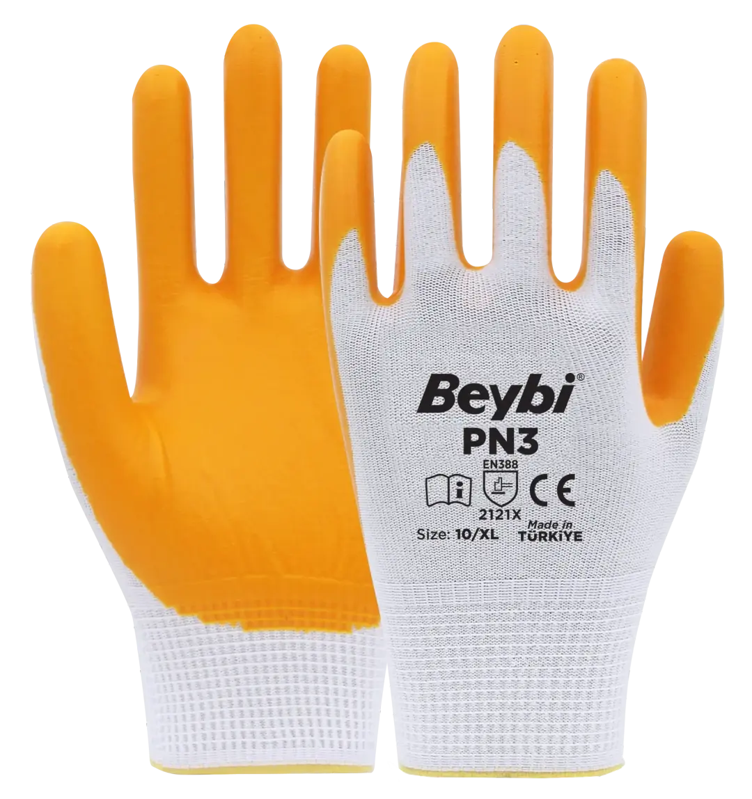 Beybi PN3 Sarı Beyaz Poly Astarlı Nitril Eldiven