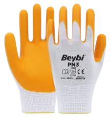 Beybi PN3 Sarı Beyaz Poly Astarlı Nitril Eldiven