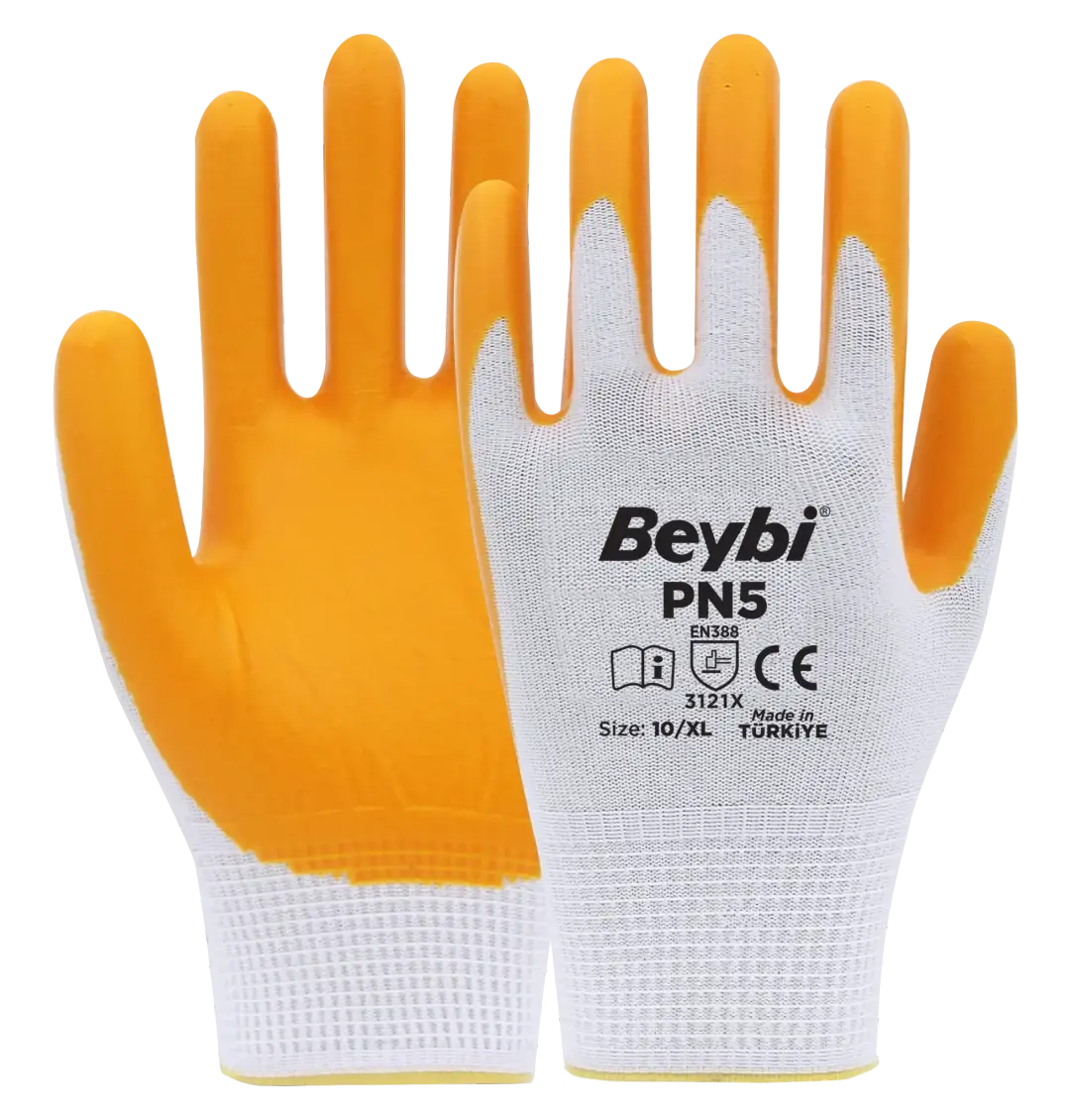 Beybi PN5 Sarı Beyaz Polyester Örme Nitril Eldiven