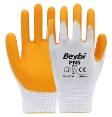 Beybi PN5 Sarı Beyaz Polyester Örme Nitril Eldiven 288 çift