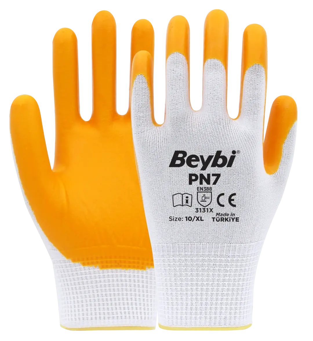 Beybi PN7 Sarı Beyaz Polyester Örme Nitril Eldiven