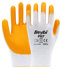Beybi PN7 Sarı Beyaz Polyester Örme Nitril Eldiven
