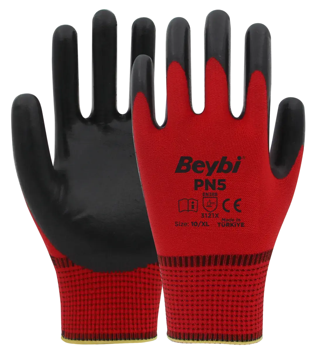Beybi PN5 Kırmızı Polyester Örme Nitril Eldiven