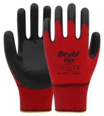 Beybi PN5 Kırmızı Polyester Örme Nitril Eldiven