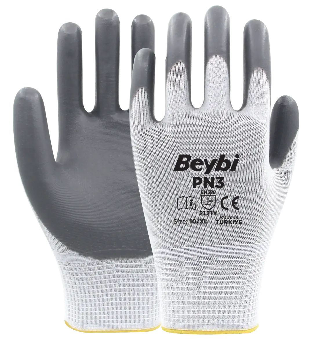 Beybi PN3 Gri Beyaz Polyester Örme Nitril Eldiven 288 çift