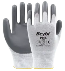 Beybi PN3 Gri Beyaz Polyester Örme Nitril Eldiven 288 çift