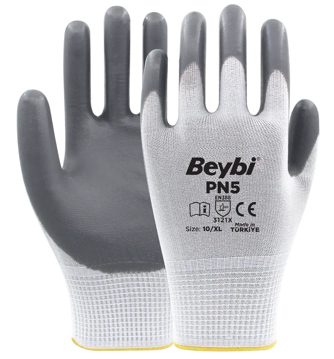Beybi PN5 Gri Polyester Örme Nitril Eldiven