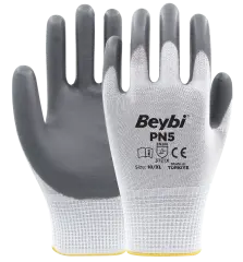Beybi PN5 Gri Polyester Örme Nitril Eldiven