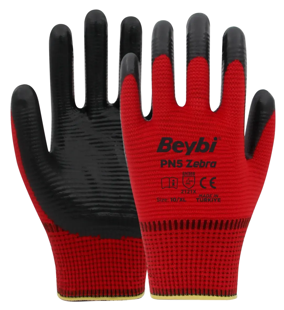 Beybi PN5 Zebra Polyester Örme Nitril Eldiven
