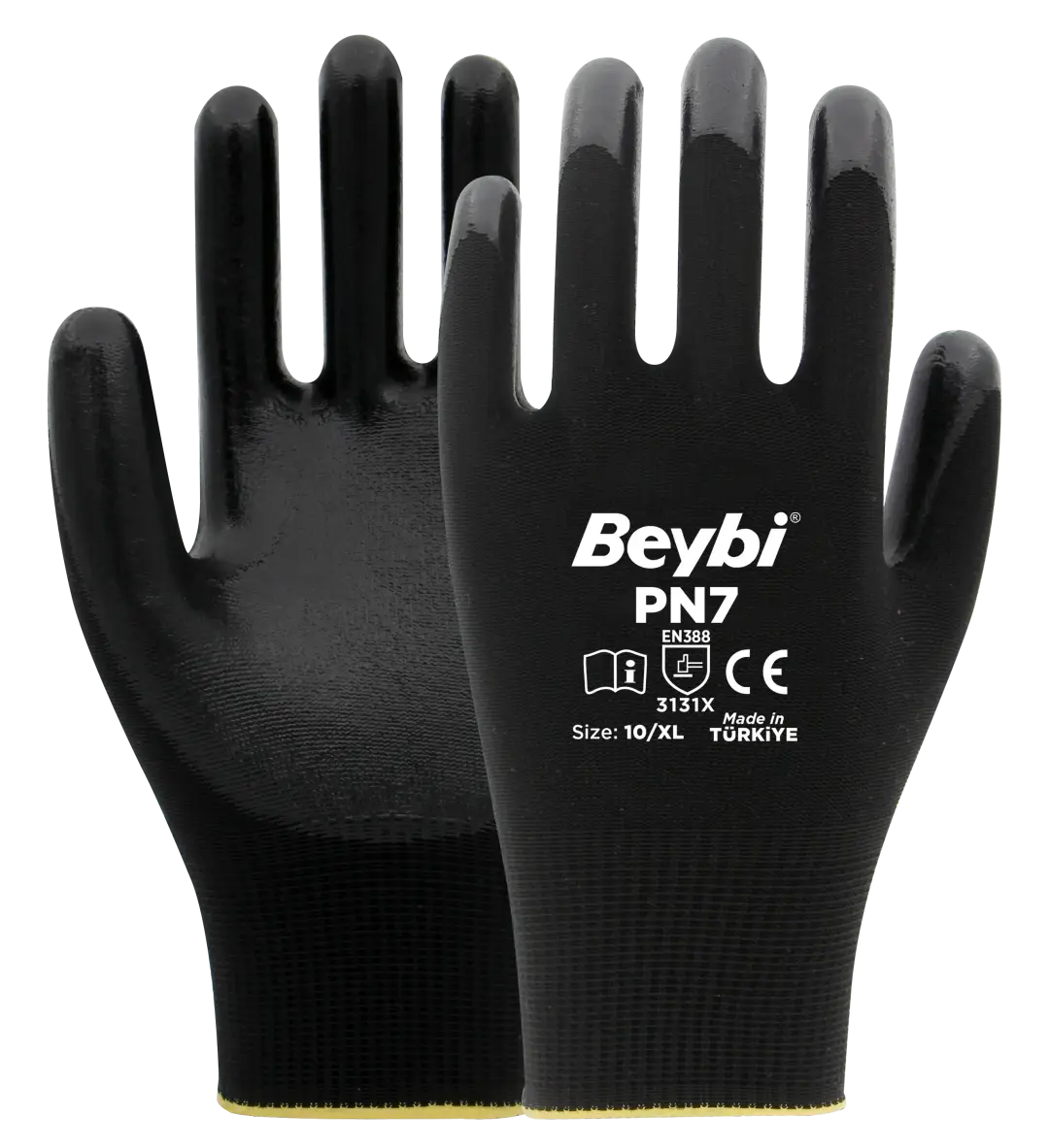 Beybi PN7 Siyah Polyester Örme Nitril Eldiven