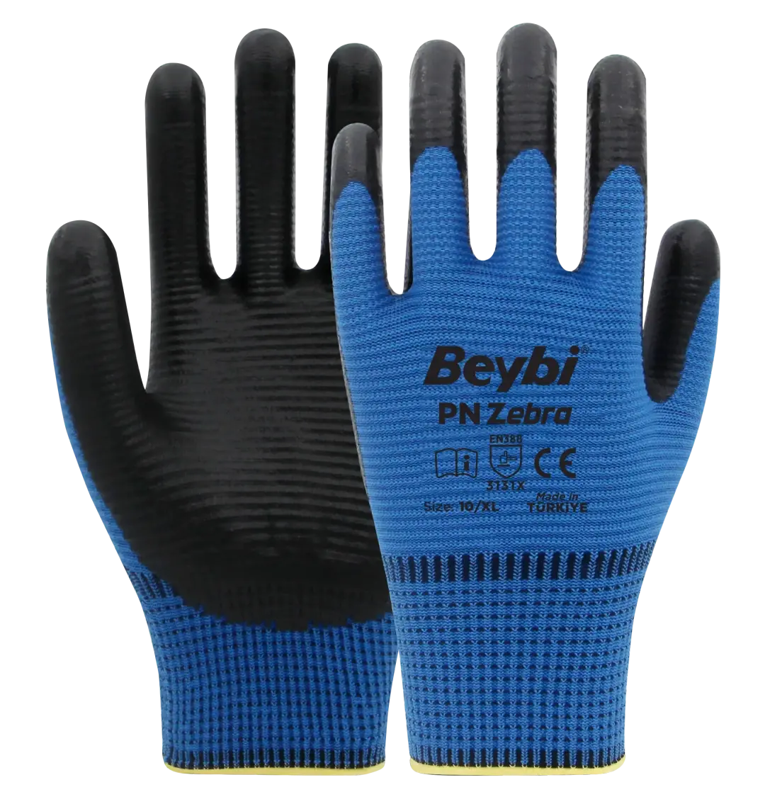 Beybi PN Zebra Polyester Örme Nitril Eldiven