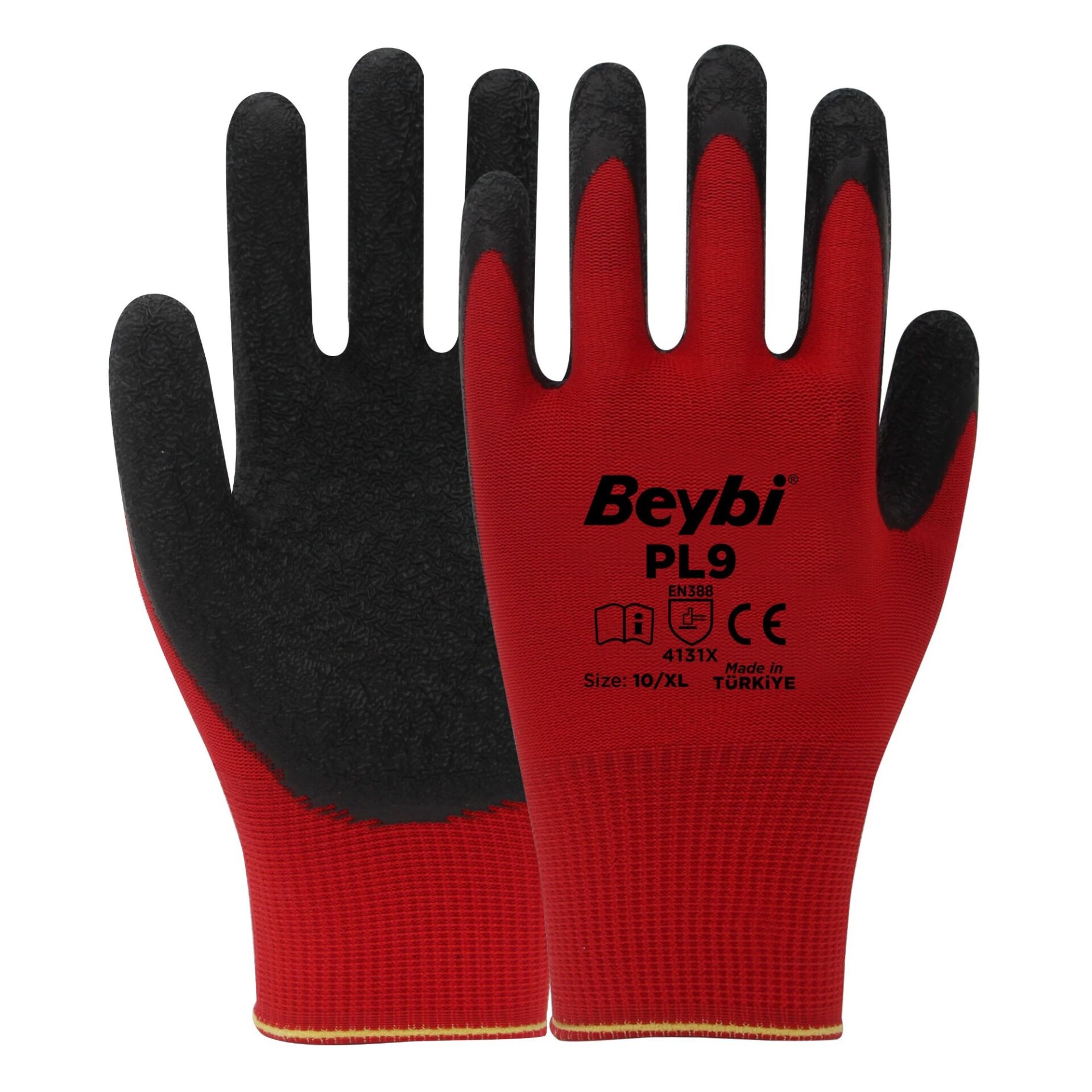 BEYBİ PL9 KIRMIZI POLYESTER ÖRME LATEKS ELDİVEN 288 çift